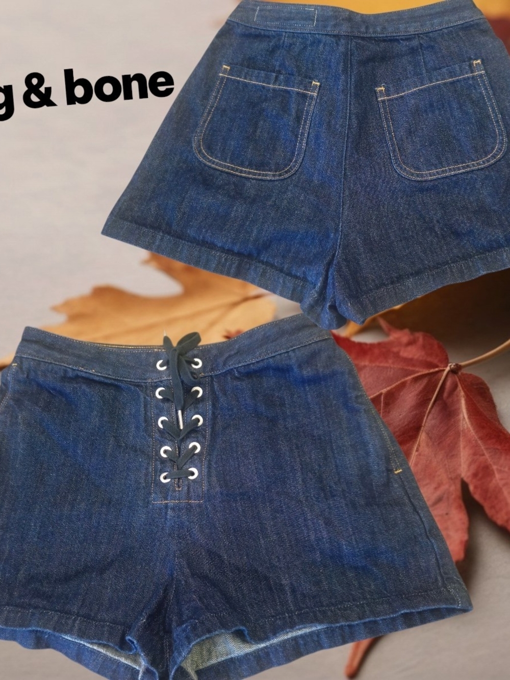 rag & bone Dark Blue Lace-Up Denim Shorts